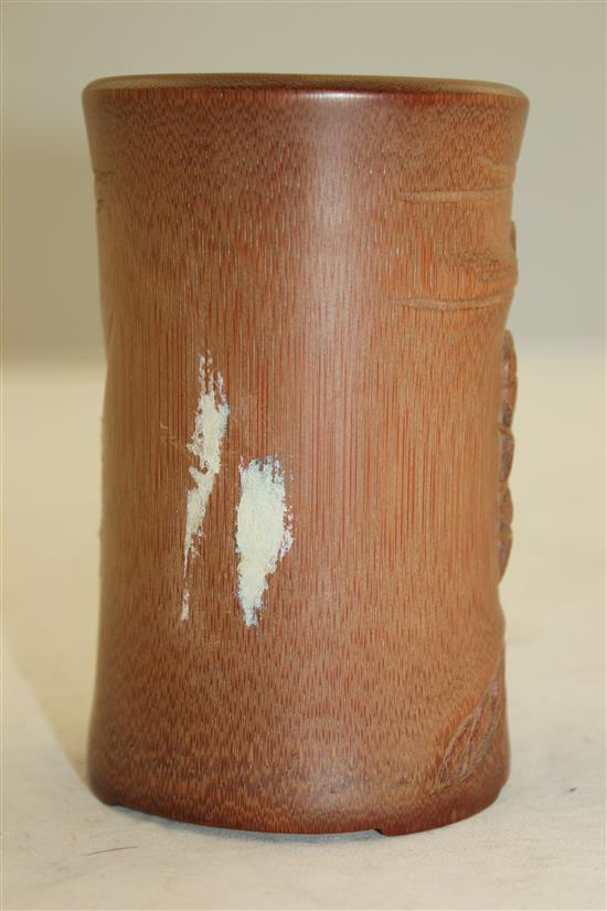 A Chinese bamboo brush pot, 12.2cm